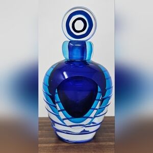 Vintage Fifth Avenue Large Heavy Crystal Perfume Bottle W/ Stopper Cobalt Blue